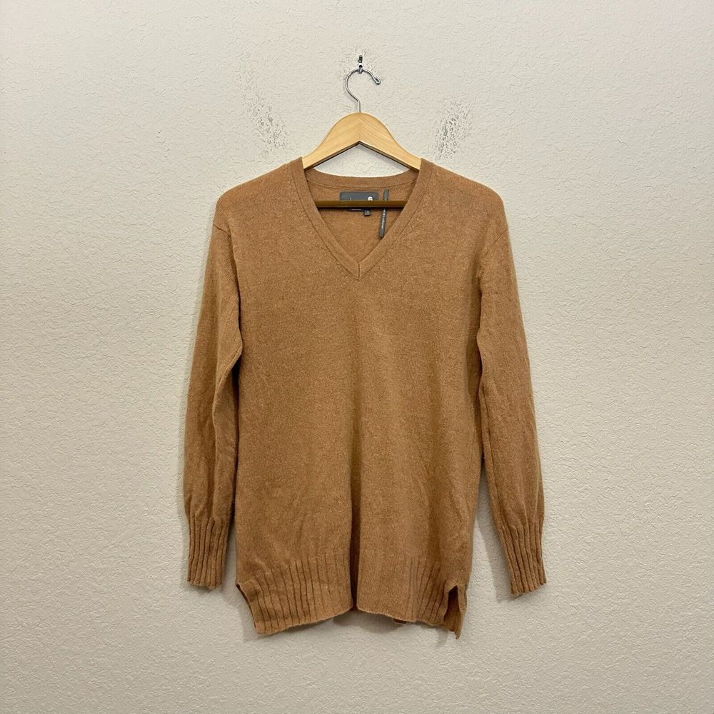 ANTHROPOLOGIE The Cashmere Collection V-Neck Pullover Sweater in Dark Tan